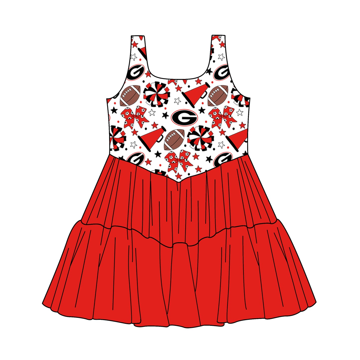( Moq 5 ) Baby Girls Toddler Red Bows Cheer Football Ruffle Dress Team Clothes