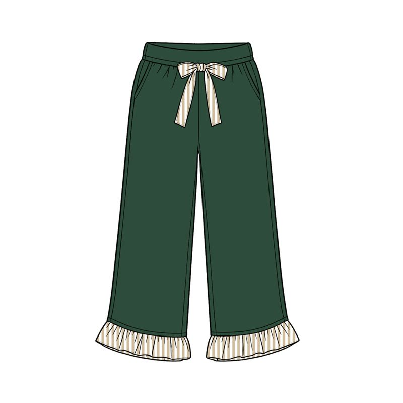 ( Moq 5 ) Baby Girls Kids Pockets Bows Pants Bottoms Green Clothes