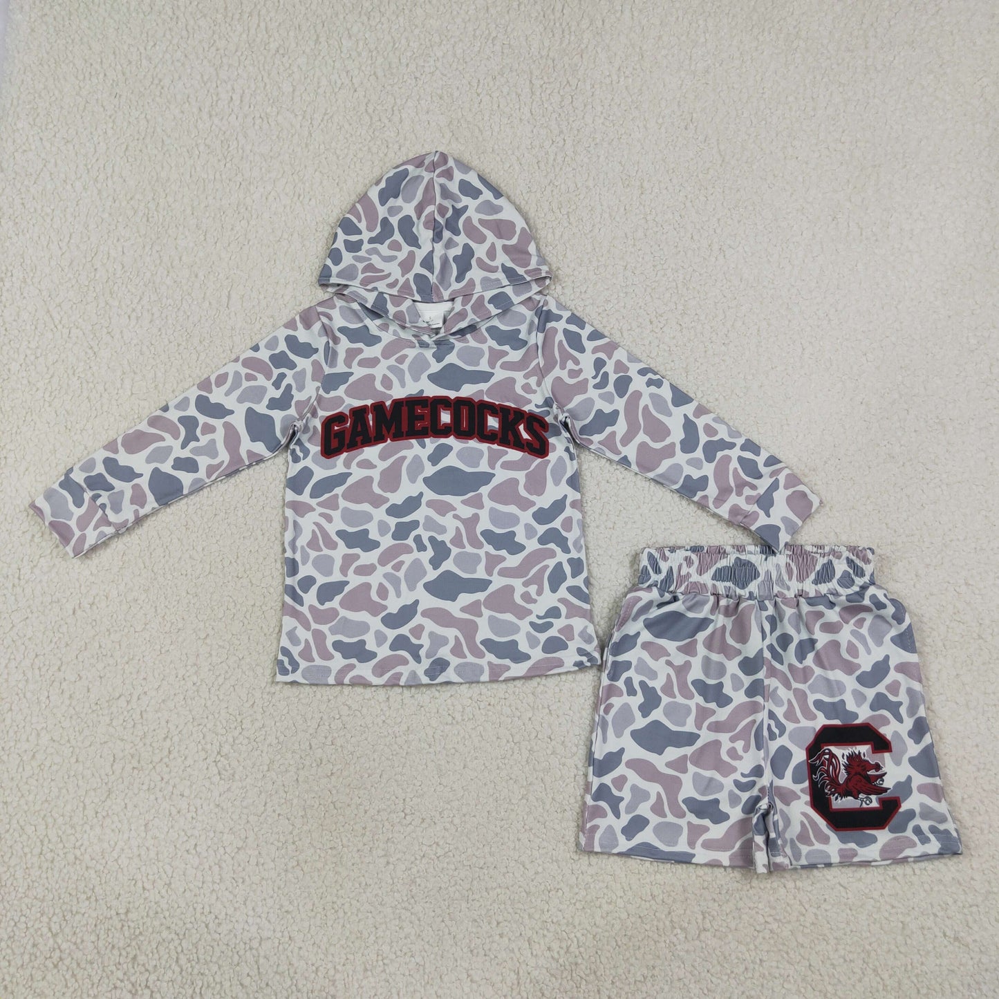 Baby Boy Kids Long Sleeves Grey Camo Hoodie Shirt Chicken Shorts Team Set RTS