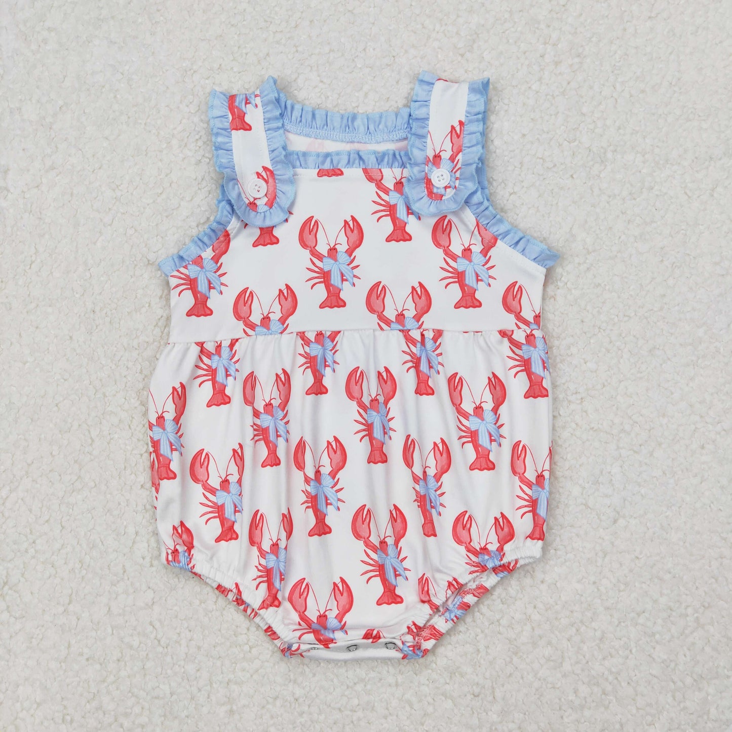 Baby Girl Infant Sleeveless Crawfish Bows Bubble Romper RTS