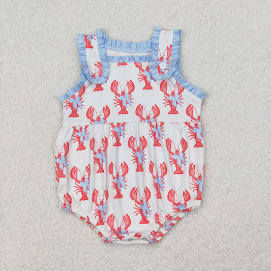 Baby Girl Infant Sleeveless Crawfish Bows Bubble Romper RTS