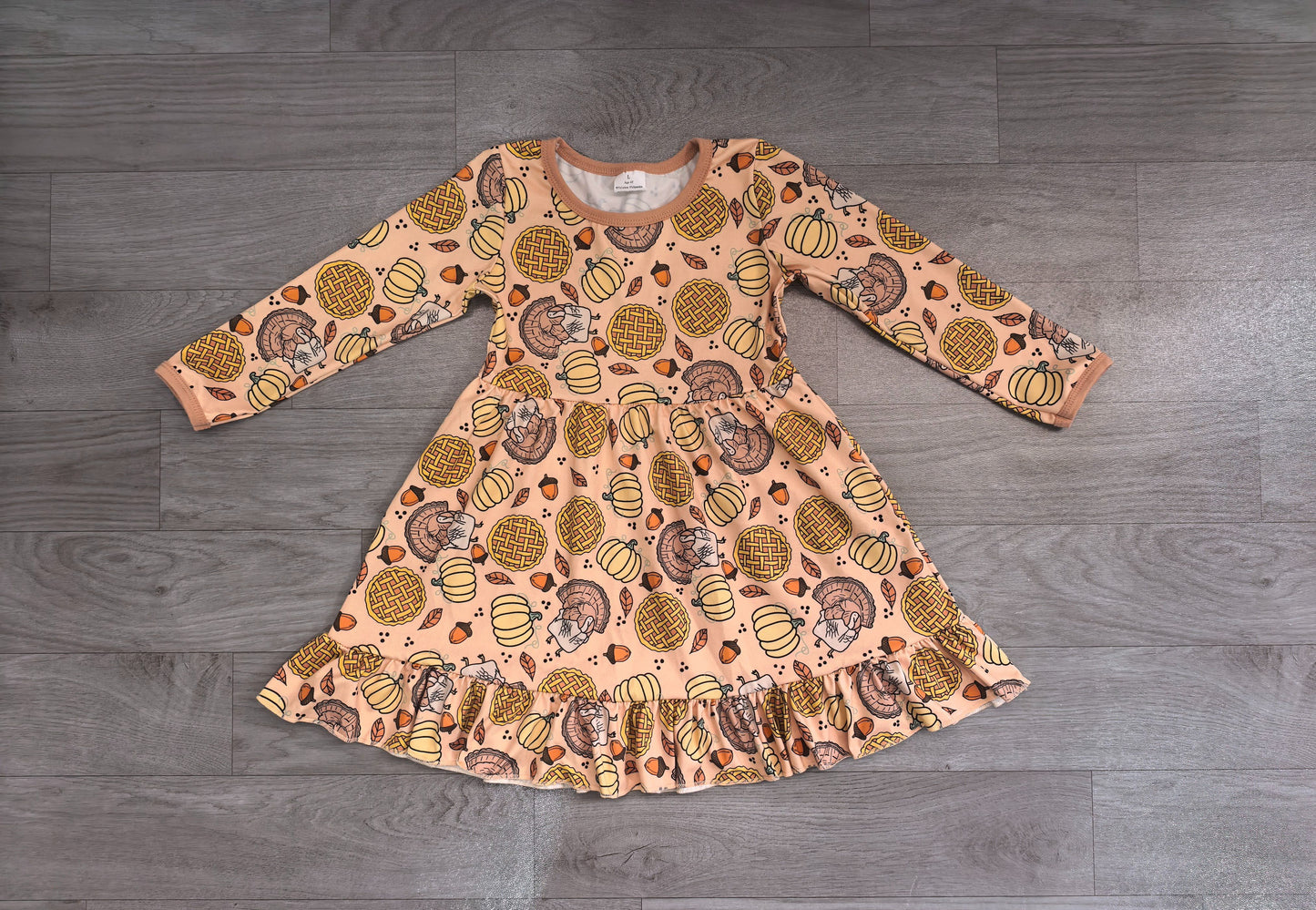 ( No moq ) Preorder Baby Girls Kids Long Sleeves Pumpkins turkey Thanksgiving Knee Length Dress
