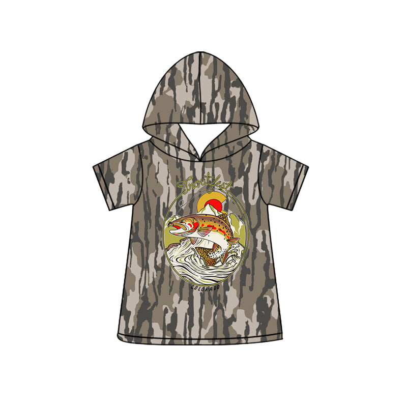( Moq 5 ) Preorder Baby Boys Toddler Short Sleeves Fish Hoodie Camo Shirt Tops