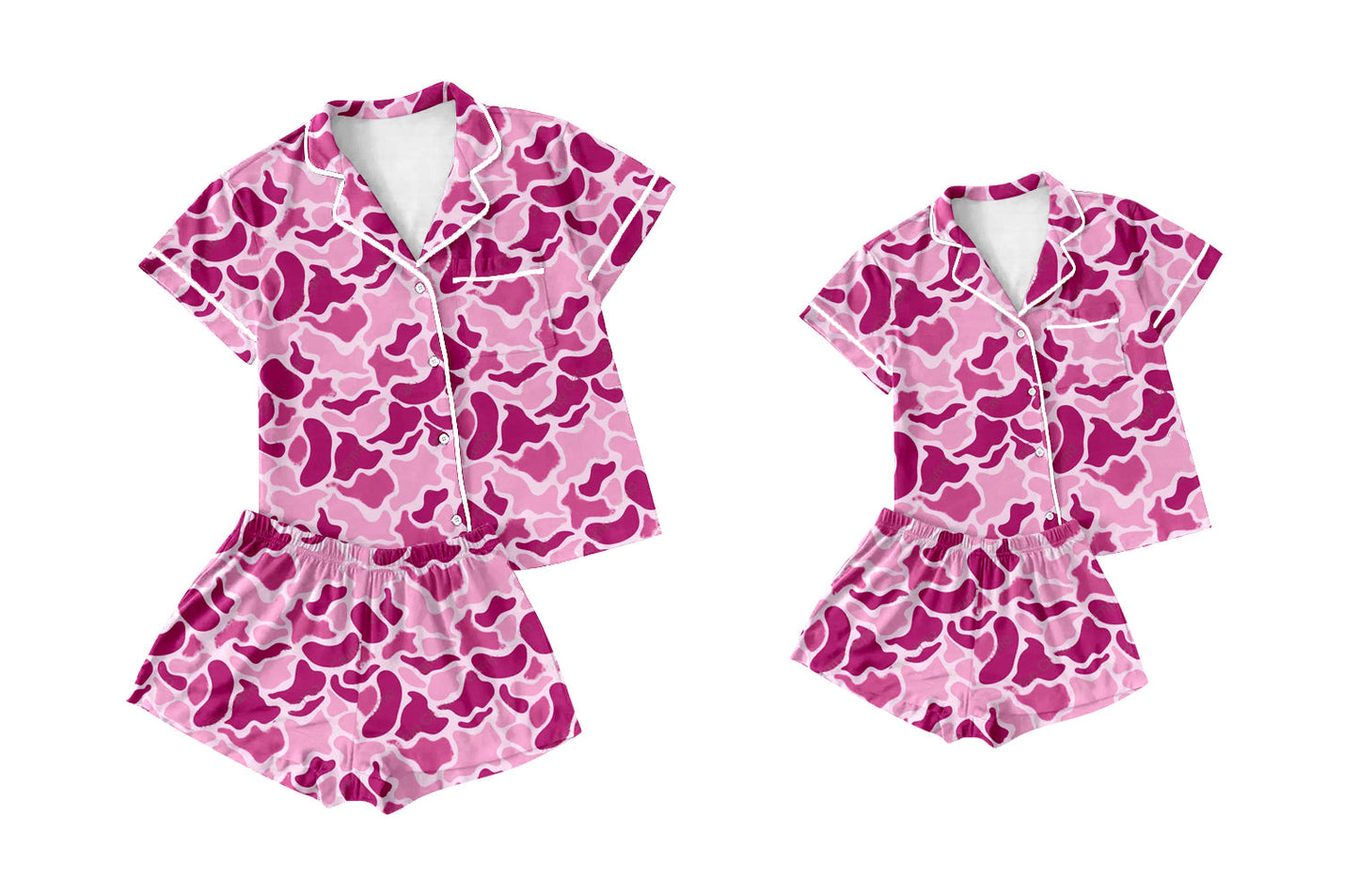 Baby Girl Toddler Adult Women Short Sleeves Camo Pink Shorts Sibling Family Shorts Pajamas Set ( Moq 5 Each Style ) 12.14