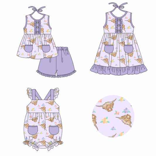 Baby Girl Western Cow Flower Sibling Romper Dress Clothes Set ( Moq 5 Each Design ) 11.26