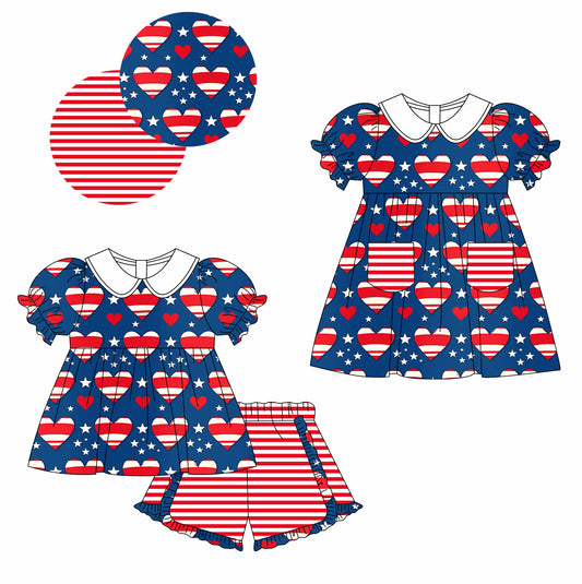 Baby Girl Short Sleeves Hearts Sibling Dress Clothes Set ( Moq 5 Each Design )11.22