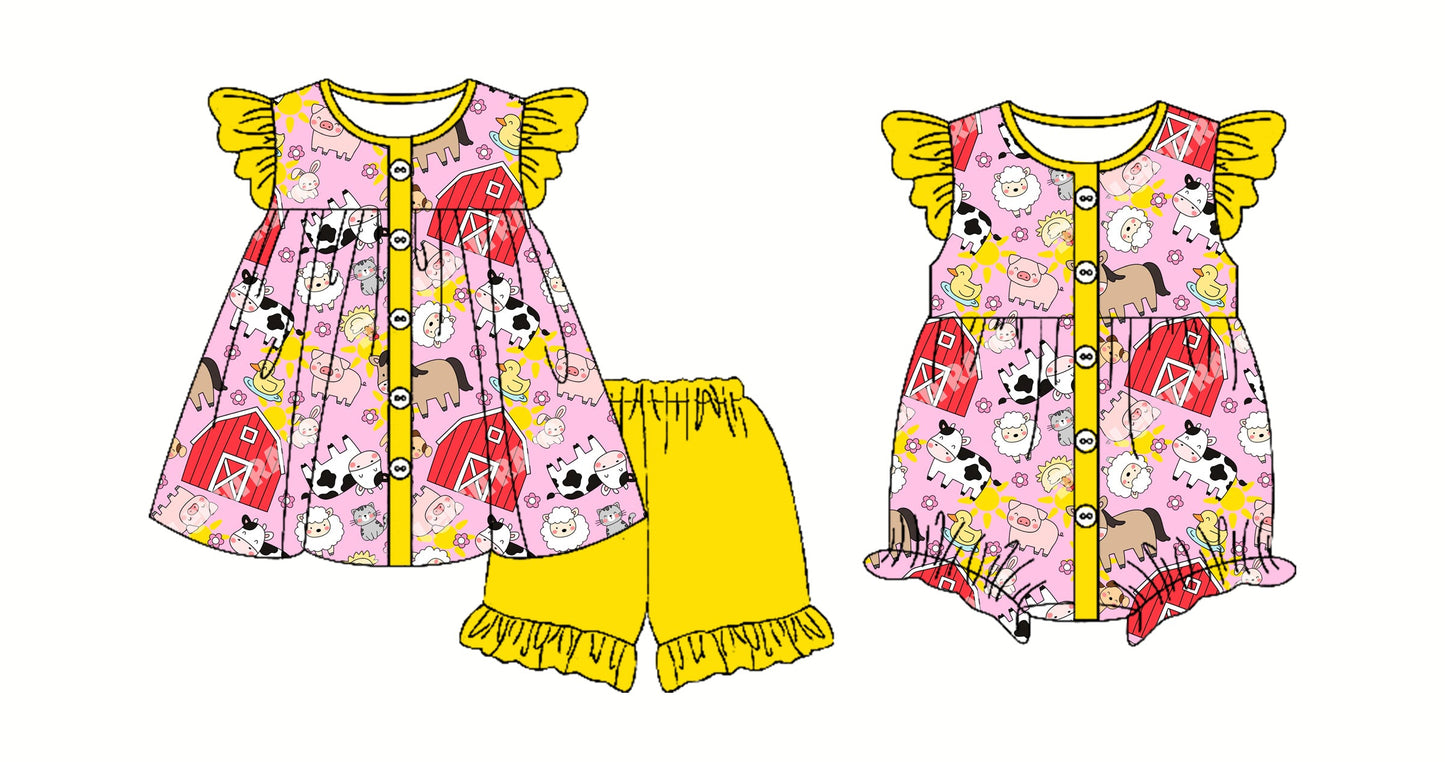 Baby Girl Short Sleeves Farm Animals Sibling Romper Set ( Moq 5 Each Style ) 2.26