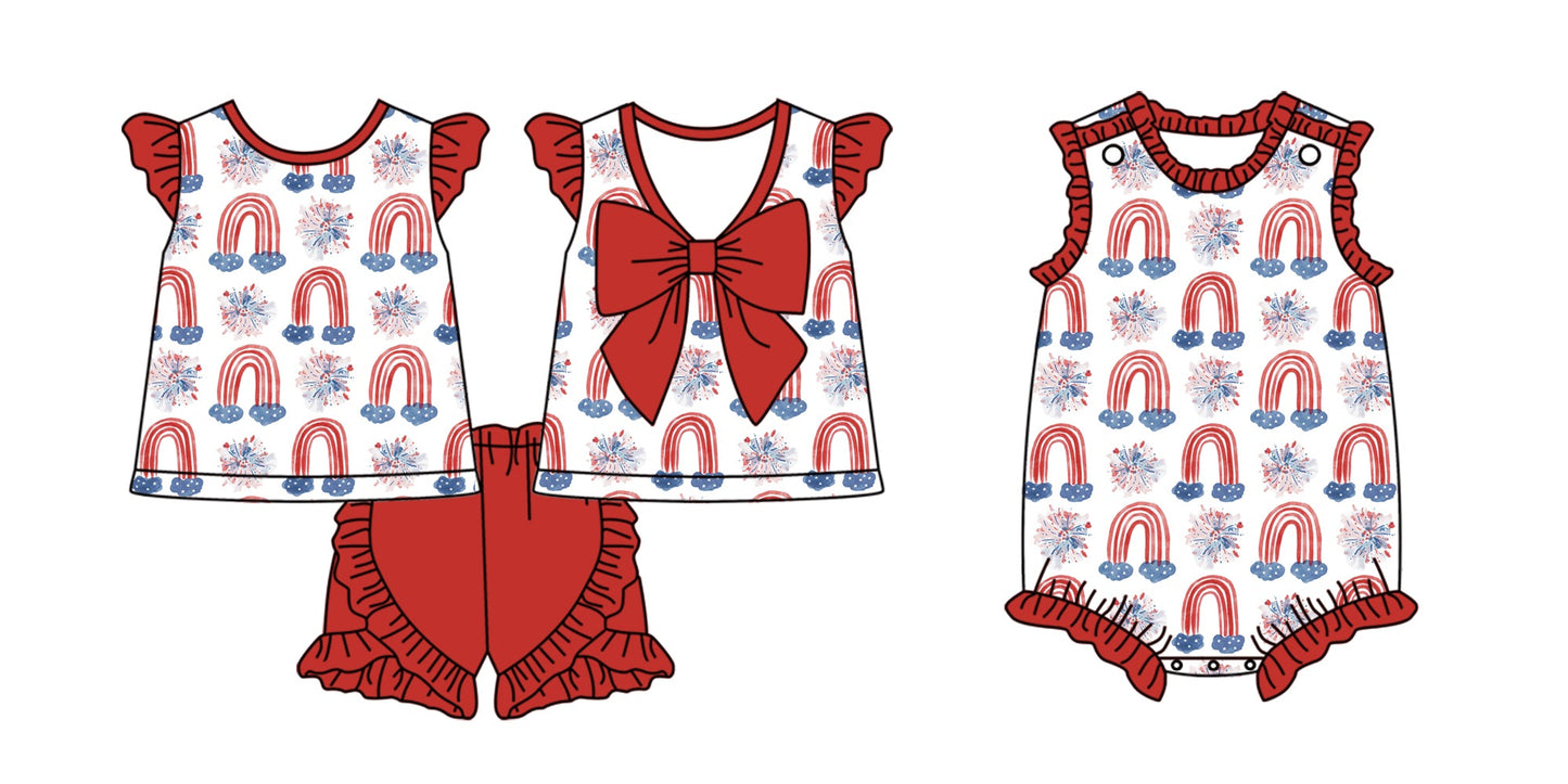 Baby Girl July 4th Rainbow Bows Sibling Romper Set ( Moq 5 Each Style ) 2.10