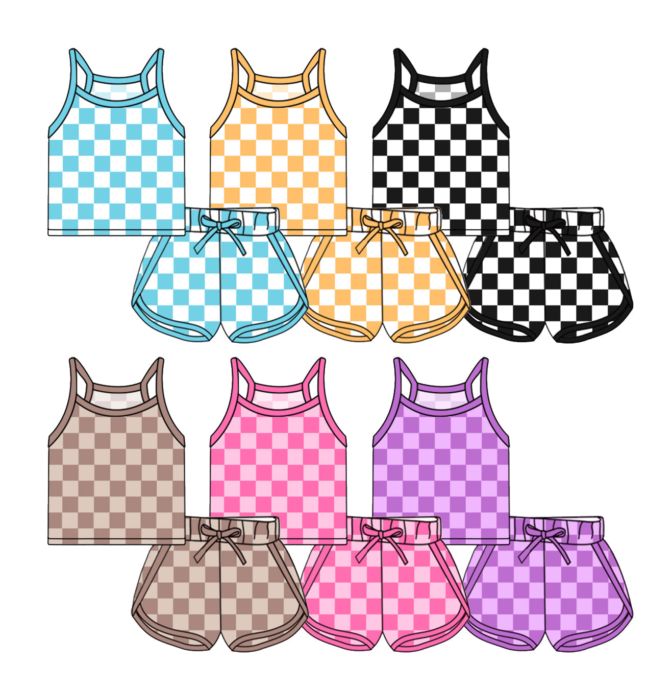 Baby Girl Straps Colorful Checked Shorts Sibling Set ( Moq 5 Each Style ) 2.28
