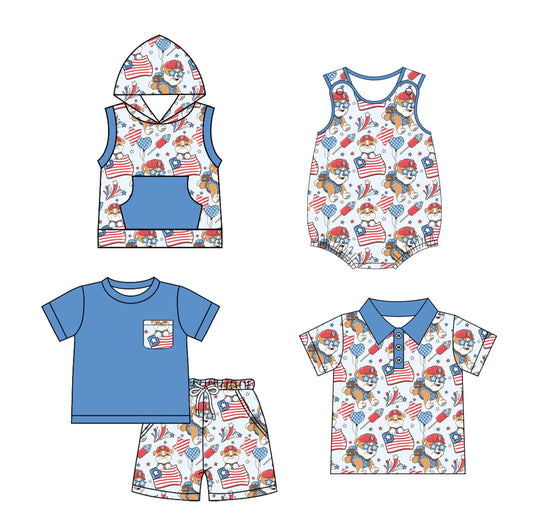 Baby Boy July 4th Dogs Flags Sibling Romper Shirt Set ( Moq 5 Each Style ) 1.18