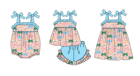 ( Moq 5 Each Style ) Sibling Baby Girls Kids Bows Flower Romper Dress Set Summer Clothes