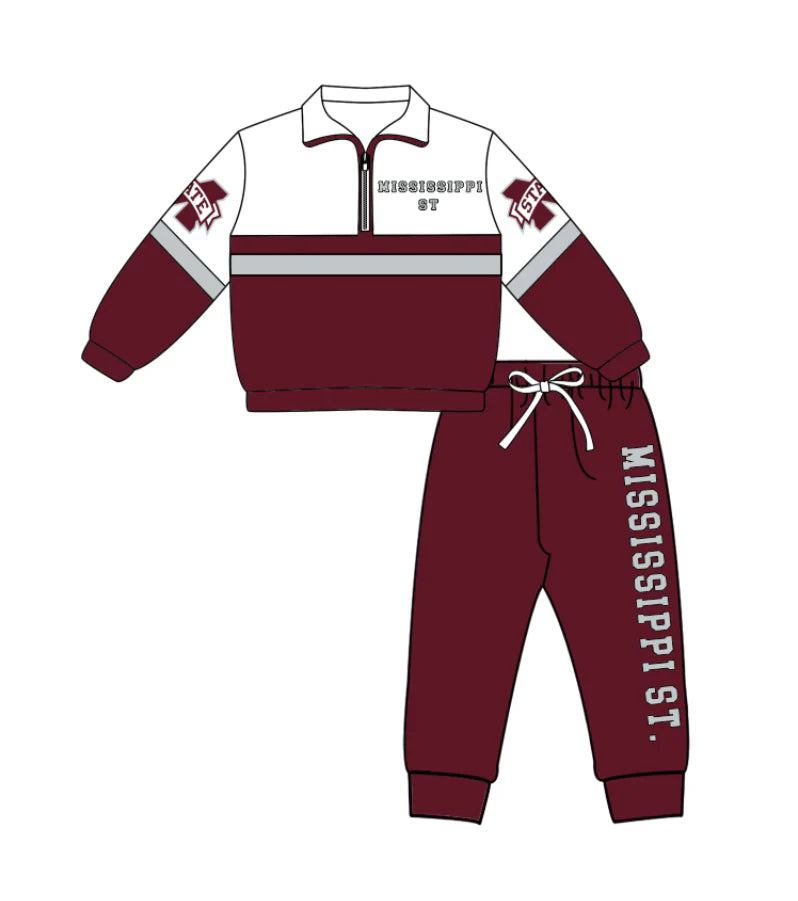 ( Moq 5 ) Baby Boys Toddler Long Sleeves Zipper Dark Red Shirt Jogger Pants Team Clothes Set