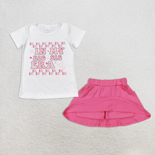 Baby Girl Short Sleeves Singer Shirt Pink Pockets Cotton Skort Set RTS