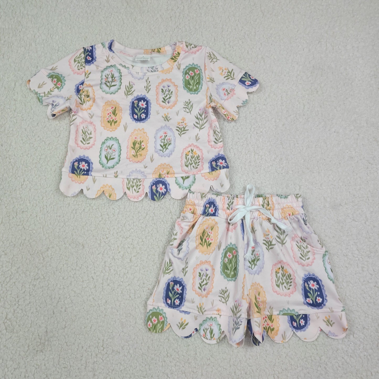 Baby Girl Kids Short Sleeves Flower Shirt Shorts Set Scallop Clothes RTS
