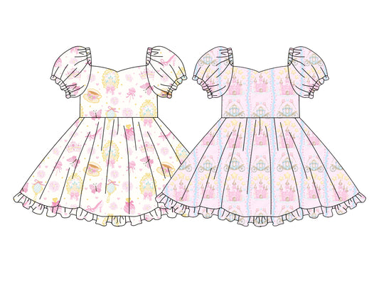 ( Moq 5 Each Style ) Sibling Baby Girls Kids Short Sleeves Castle Bows Knee Length Dresses