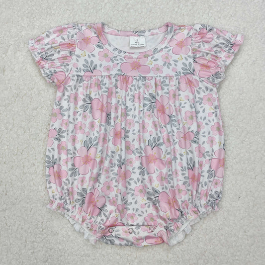 Baby Girl Infant Short Sleeves Flower Bubble Pink Romper RTS