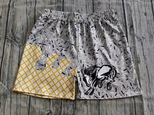 ( Moq 5 ) Baby Boy Plaid Summer Team Horse Grey Shorts Bottoms