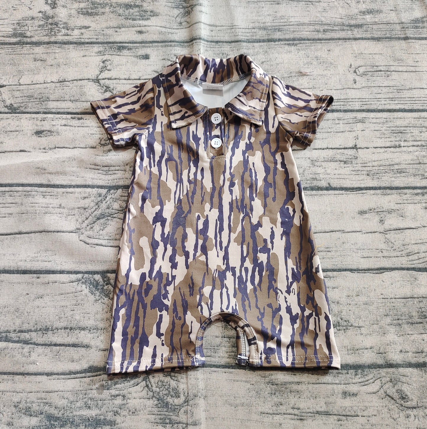 Baby Boy Infant Camo Short Sleeves Buttons Romper RTS