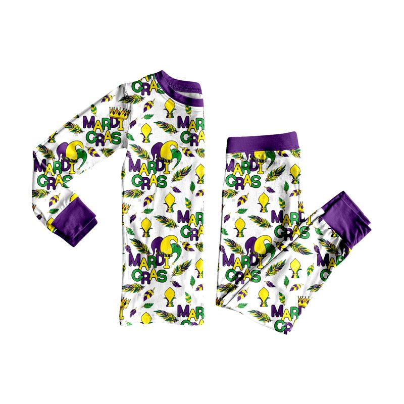 ( Moq 5 ) Preorder Baby Boys Kids Long Sleeves Hats Shirt Pants Set Pajamas Mardi Gras Clothes