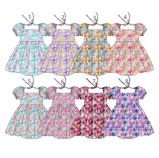 ( Moq 5 Each Style ) Sibling Baby Girls Kids Short Sleeves Flower Bows Summer Knee Length Dresses