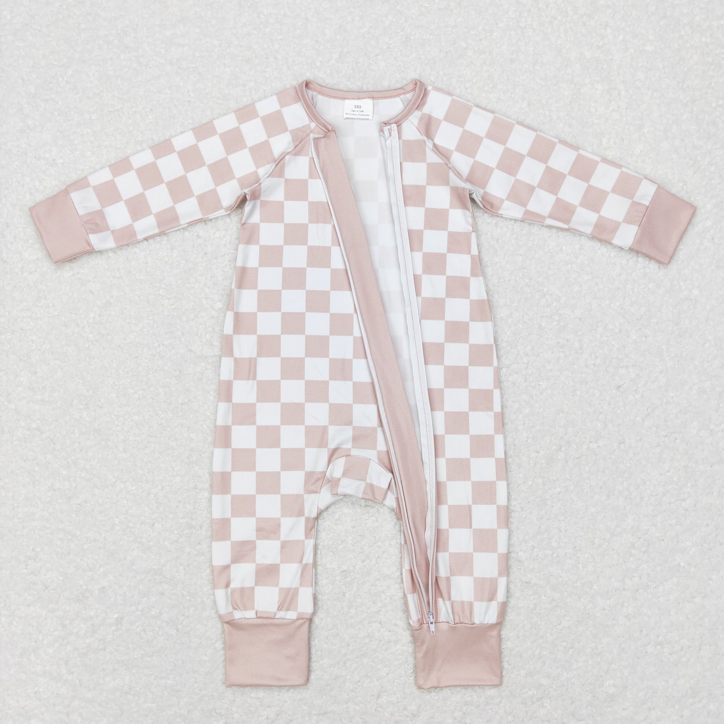LR0809 Baby Kids Long Sleeves Checkered Zipper One Piece Romper