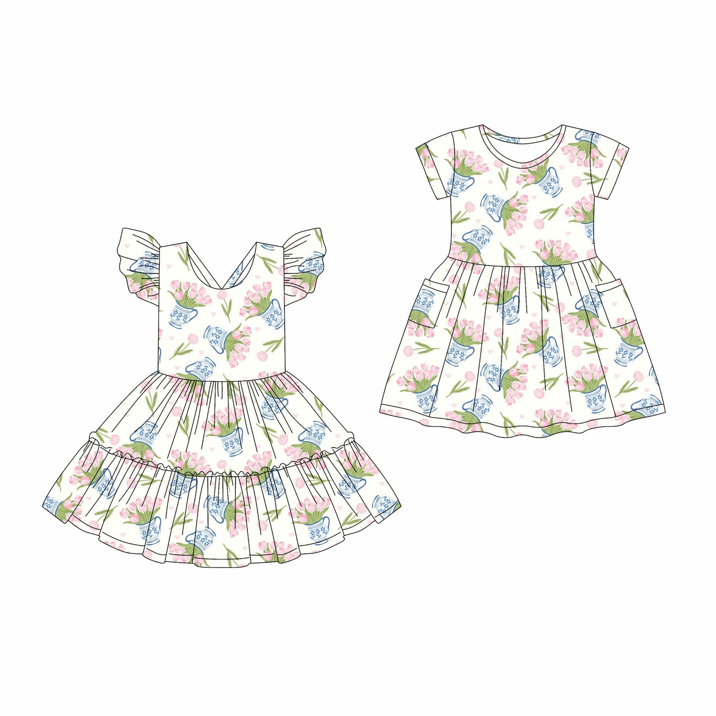 ( Moq 5 Each Style ) Baby Girl Short Sleeves Floral Sibling Dress 4.17