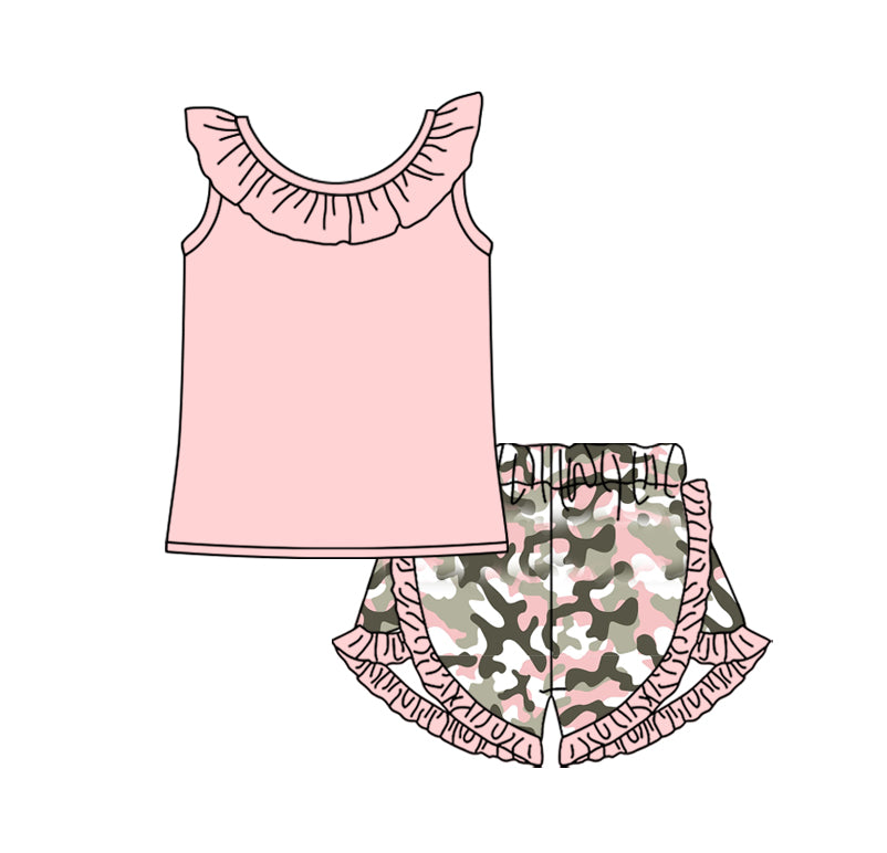 Baby Girl Pink Cotton Shirt Camo Shorts Clothes Set Moq 5