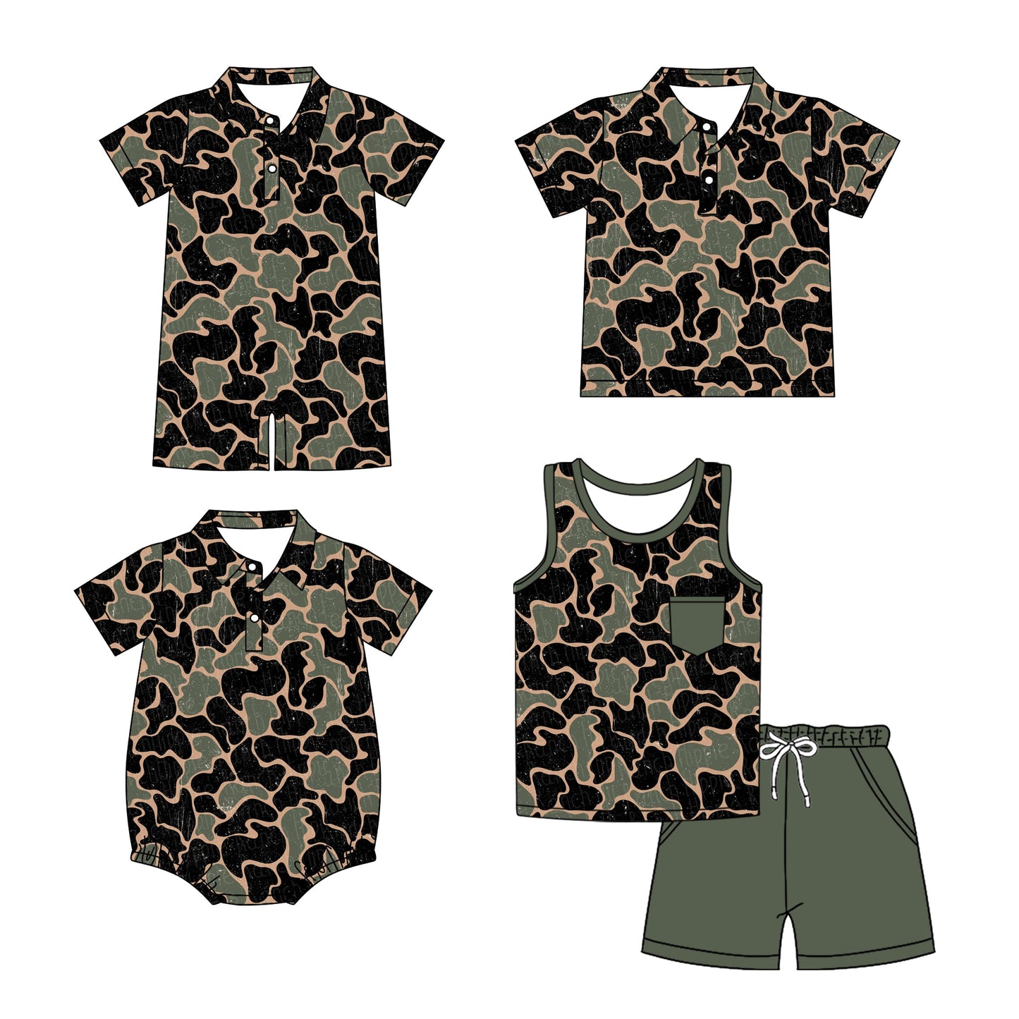 Baby Boy Short Sleeves Camo Sibling Romper Shirt Set ( Moq 5 Each Style ) 3.10