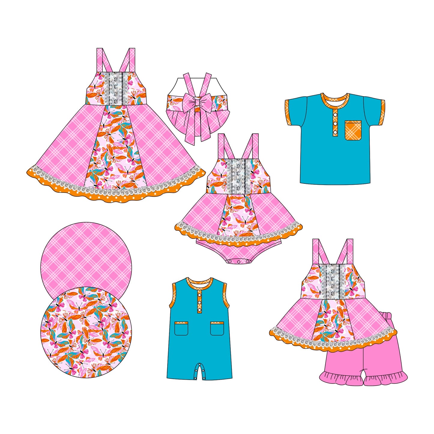 Baby Boy Girl Flower Checked Sibling Romper Dress Set ( Moq 5 Each Style ) 3.6