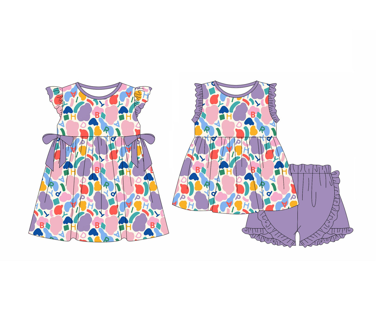Baby Girl Short Sleeves Camo Purple Bows Sibling Romper Set ( Moq 5 Each Style ) 3.31