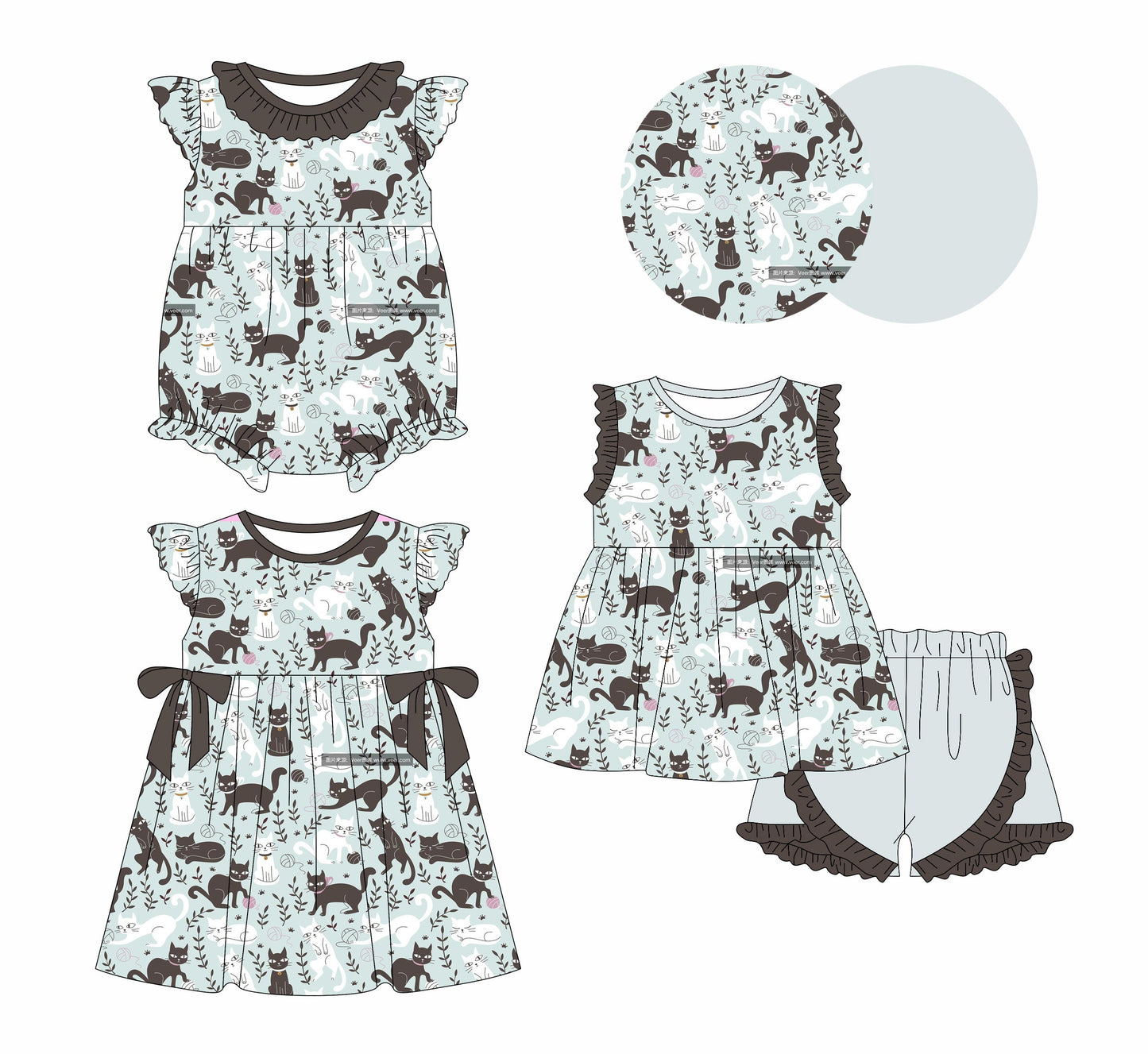Baby Girl Cats Sibling Dress Romper Set ( Moq 5 Each Style ) 1.4