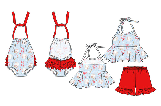Baby Girl Sleeveless Baseball Bows Sibling Romper Set ( Moq 5 Each Style ) 2.14