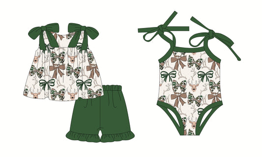 Baby Girl Straps Deer Camo Bows Sibling Romper Set ( Moq 5 Each Style ) 2.26