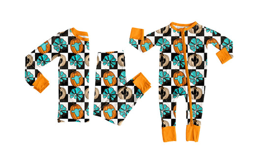 ( Moq 5 Each Style ) Baby Kids Toddler Western Cow Pumpkins Sibling Romper Set