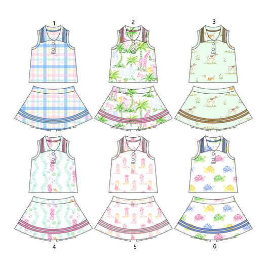 ( Moq 5 Each Style ) Baby Girl Sleeveless Buttons Tops Skort Sibling Set 3.27