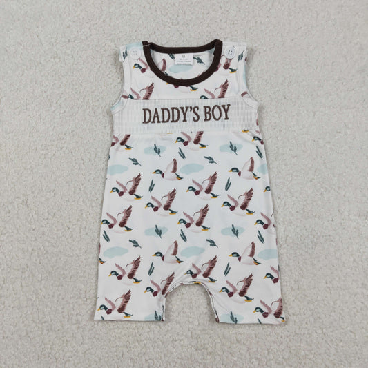 Baby Kids Embroidery Daddy's Boy Ducks Buttons Smocked Romper RTS