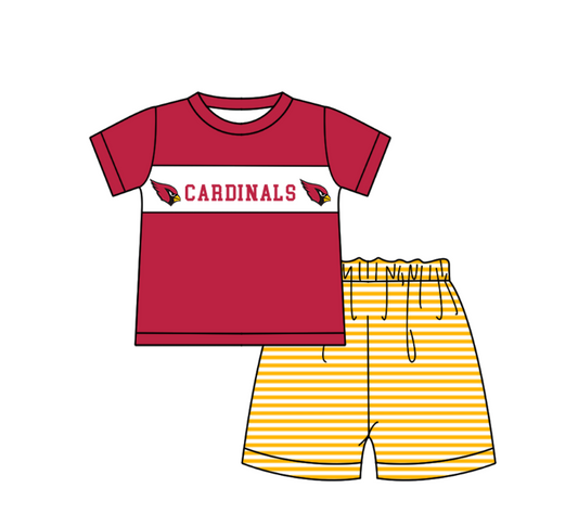 ( Moq 5 ) Baby Boys Toddler Short Sleeves Red Tops Stripes Shorts Team Summer Set