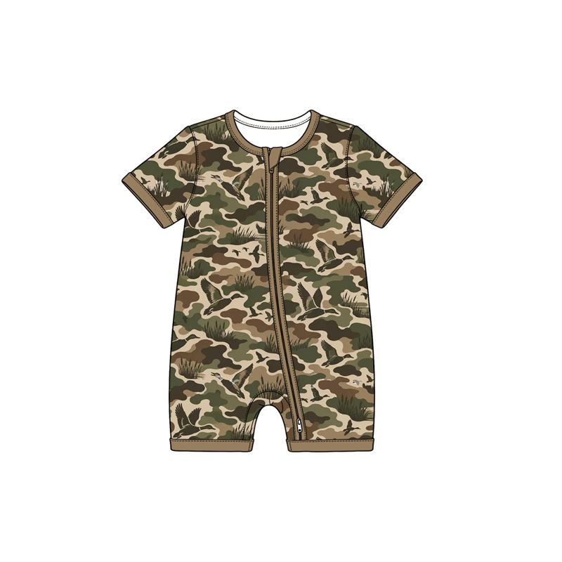 (Moq 5 ) Preorder Baby Boys Kids Short Sleeves Ducks Zipper Romper Camo Clothes