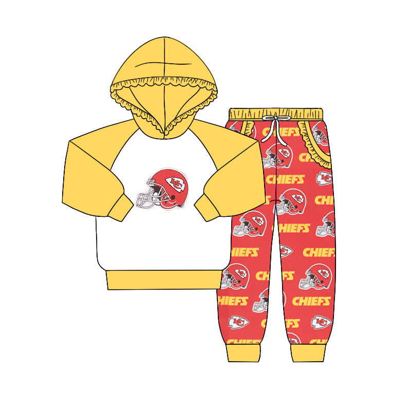 Kids Baby Girl KC Yellow Hoodie Shirt Pants Team Fall Clothes Set