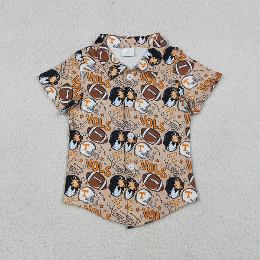 Baby Boys Kids Short Sleeves Dogs Football Buttons Shirt Team Tops RTS