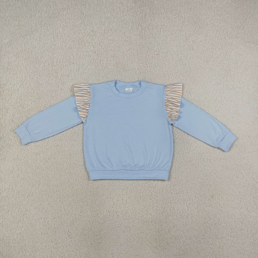 Baby Girls Toddler Ruffle Long Sleeves Blue Shirt Tops Clothes RTS