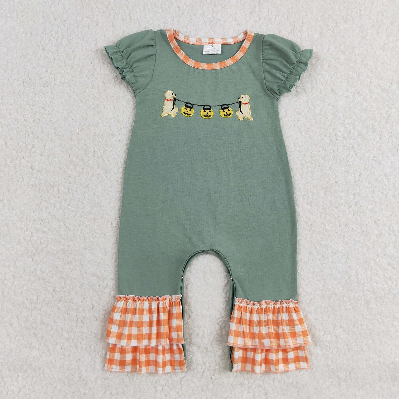 Baby Boy Short Sleeves Embroidery Dog Pumpkin Halloween Romper