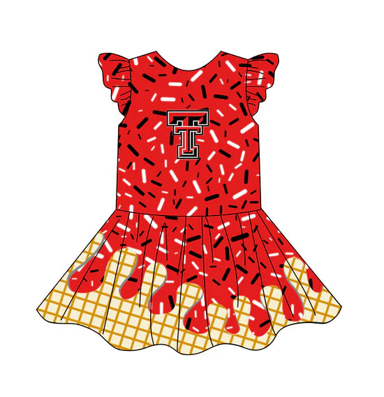 ( Moq 5 ) Baby Girl Team Short Sleeves T Red Knee Length Dress