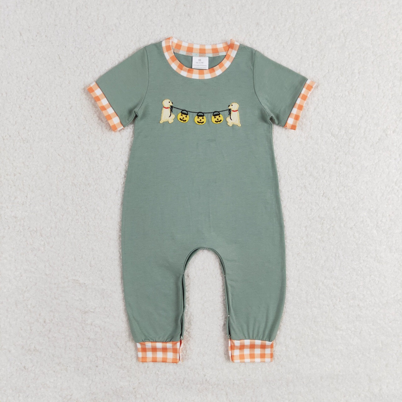 Baby Boy Short Sleeves Embroidery Dog Pumpkin Halloween Romper