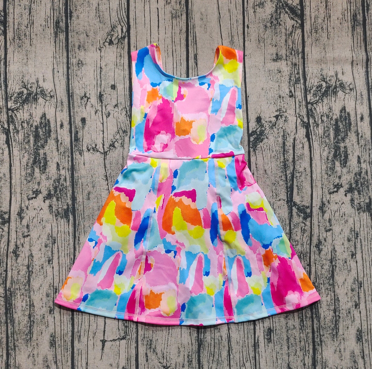 Baby Girl Sleeveless Tie Dye Yoga Active Shorts Skort Knee Length Dress RTS
