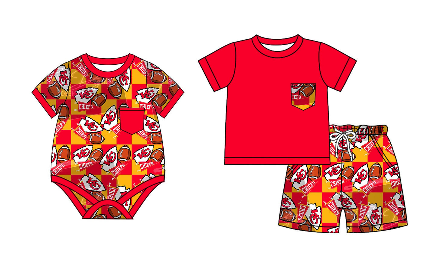 Baby Boy Short Sleeves Team KC Sibling Red Romper Set ( Moq 5 each style )