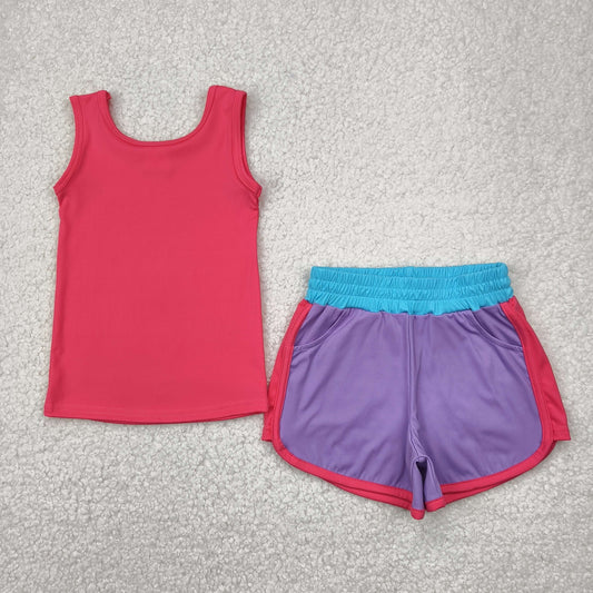 Baby Girl Sleeveless Pink Shirt Pockets Shorts Yoga Active Wear Set RTS