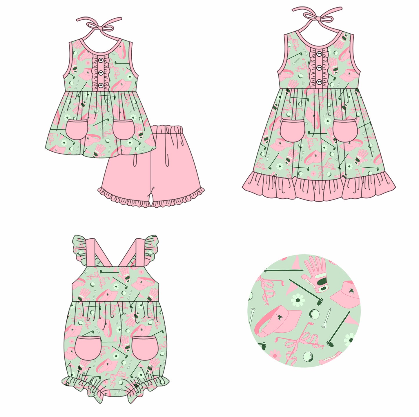 Baby Girl Golf Bows Sibling Romper Dress Clothes Set ( Moq 5 Each Design ) 11.26