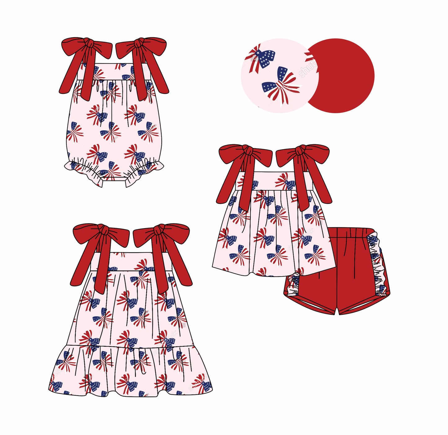 Baby Girl July 4th Bows Sibling Romper Dress Set ( Moq 5 Each Style ) 3.1