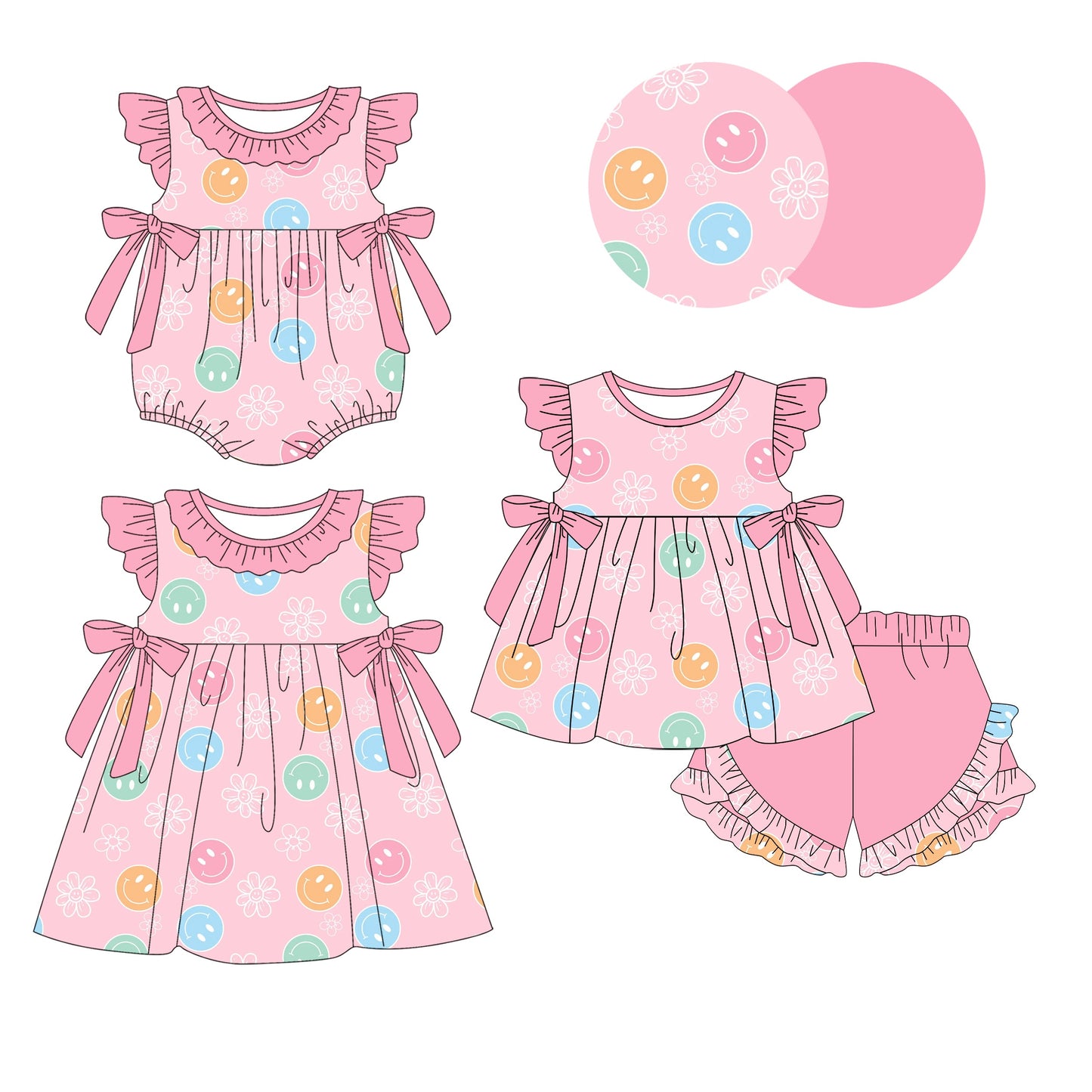 Baby Girl Smile Flower Pink Sibling Romper Dress Set ( Moq 5 Each Style ) 1.9